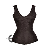 Brown Brocade Shoulder Strap Gothic With Front Close Overbust Corset
